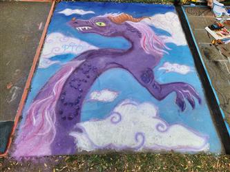 Chalk art: Dragon in clouds